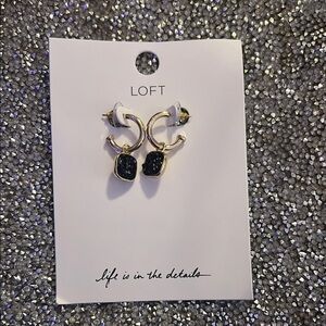 LOFT Gold and Black Stone Hoop Earrings